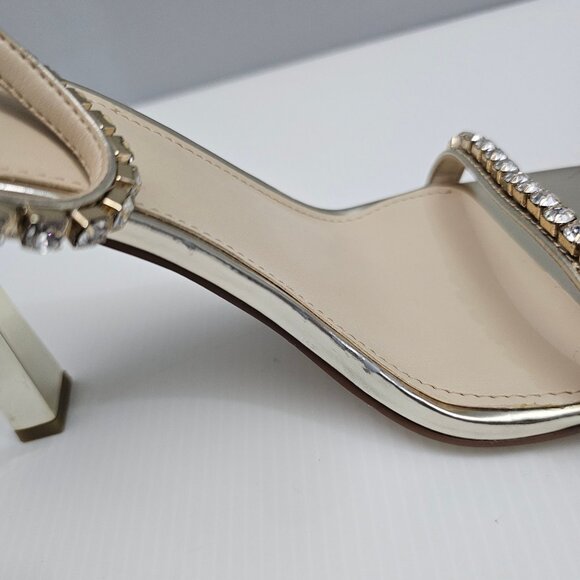 Marc Fisher Karima Rhinestone Heel Sz 9 Metallic Gold Leather Ankle Strap Sandal - Picture 5 of 16
